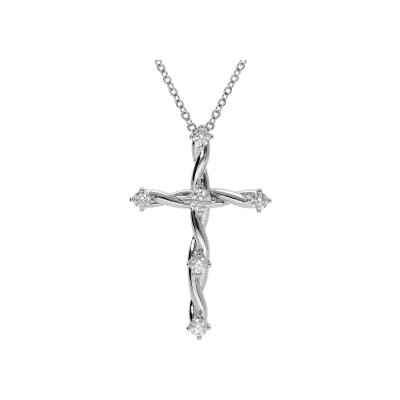 Collier argent rhodié pendentif croix oxydes blancs 41+3cm