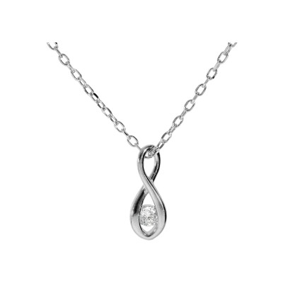 Collier argent rhodié pendentif infini oxyde blanc 40+4cm