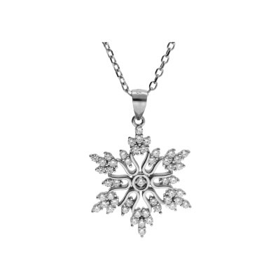 Collier argent rhodié flocon de neige 42+3cm
