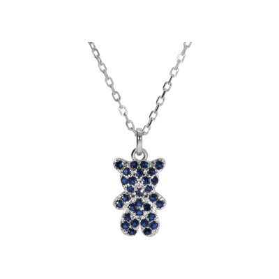 Collier argent rhodié ourson oxydes bleu 38+6cm