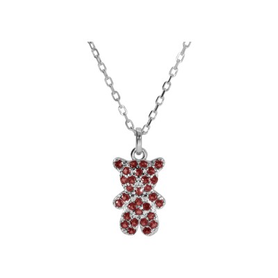 Collier argent rhodié ourson oxydes roses 38+6cm