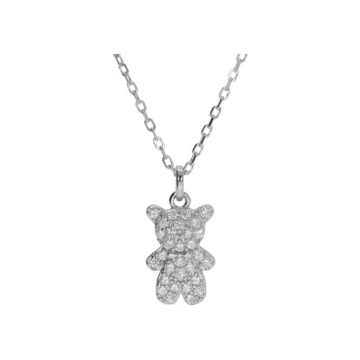 Collier argent rhodié ourson oxydes blancs 38+6cm