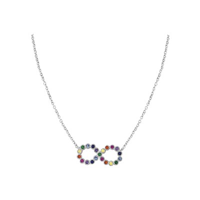 Collier argent rhodié motif infini multi couleurs 42+3cm