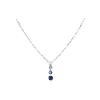 Collier argent rhodié pendant dégradé oxydes bleu 42+3cm