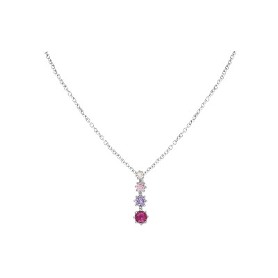Collier argent rhodié pendant oxydes dégradés roses 42+3cm