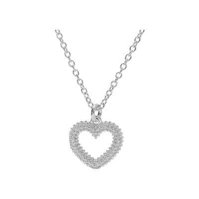 Collier argent rhodié claire pendentif coeur evidé perlé 40+5cm