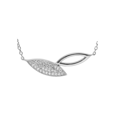 Collier argent rhodié feuille 