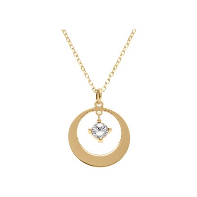 Collier argent doré pendentif cercle oxyde blanc 40+5cm