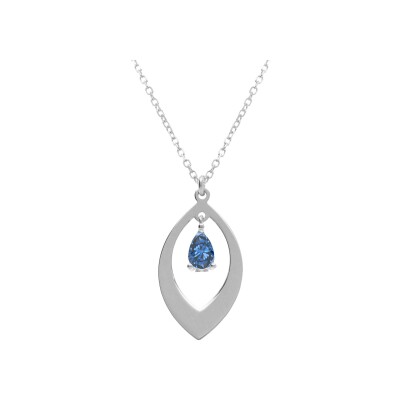 Collier argent rhodié pendentif navette et oxyde bleu foncé 40+5cm