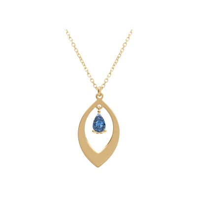 Collier argent doré pendentif navette et oxyde bleu foncé 40+5cm