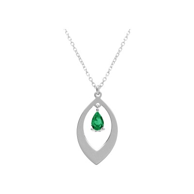 Collier argent rhodié pendentif navette et oxyde vert 40+5cm