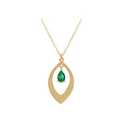 Collier argent doré pendentif navette et oxyde vert 40+5cm