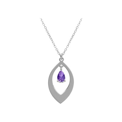 Collier argent rhodié pendentif navette et oxyde violet 40+5cm