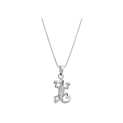 Collier argent rhodié pendentif salamandre oxydes blancs sertis 42+3cm