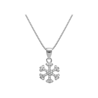 Collier argent rhodié flocon de neige oxydes blancs sertis 42+3cm