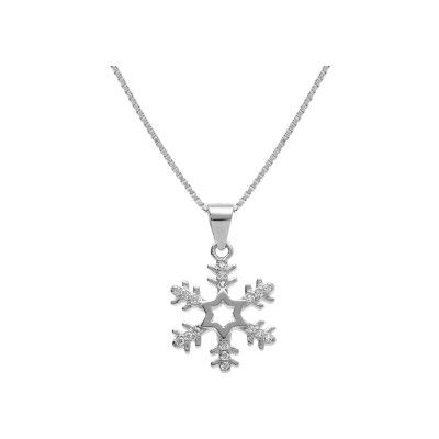 Collier argent rhodié pendentif flocon de neige oxydes blancs sertis 42+3cm