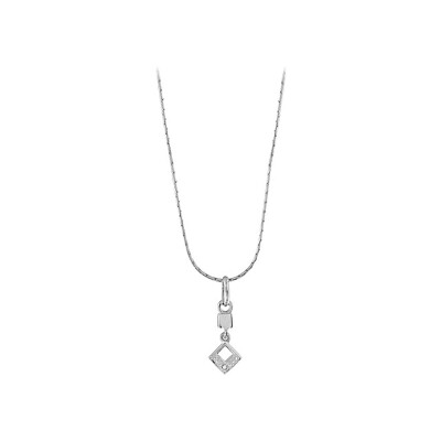 Collier argent rhodié pendentif carré 1 oxyde 41cm