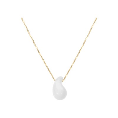 Collier argent doré goutte en verre blanc 40+5cm
