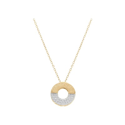 Collier argent doré cercle oxydes blancs sertis et granité 38+5cm