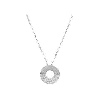 Collier argent rhodié cercle oxydes blancs sertis et granité 38+5cm