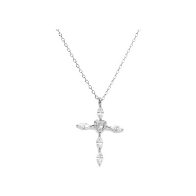 Collier argent rhodié pendentif croix 20 x 13mm oxydes blancs sertis 38+5cm