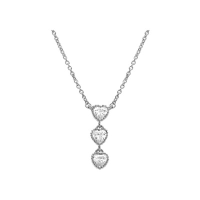 Collier argent rhodié 3 coeurs oxydes blancs 42+3cm