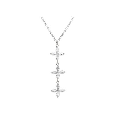 Collier argent rhodié 3 fleurs oxydes blancs 42+3cm
