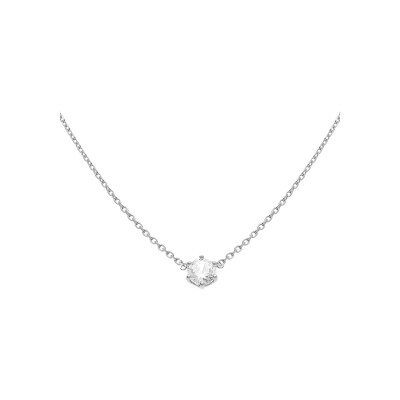 Collier solitaire argent rhodié oxyde blanc 5mm sertis 6 griffes 38+4cm
