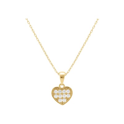 Collier argent doré coeur oxydes blancs 38+5cm