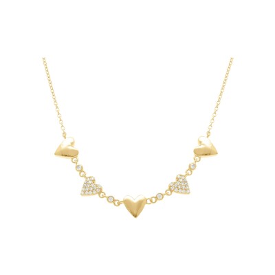 Collier argent doré coeurs lisses et coeurs oxydes blancs 38+5cm