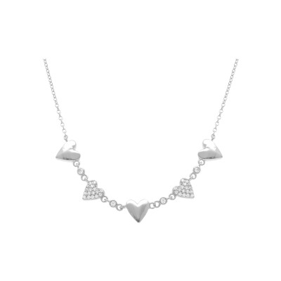 Collier argent coeurs lisses et coeurs oxydes blancs 38+5cm