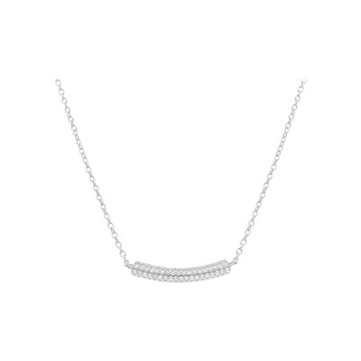 Collier argent rhodié barre incurvée pavé oxydes blancs 42+3cm