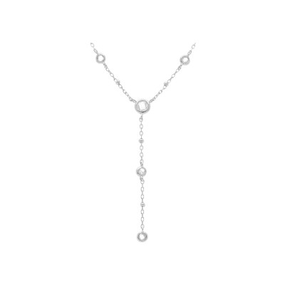 Collier argent rhodié forme cravate oxydes blancs 38+5cm