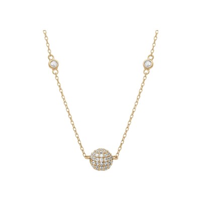 Collier argent doré boule avec oxydes blancs 38+5cm