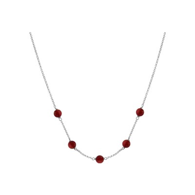 Collier argent boules corail de culture 39+5cm