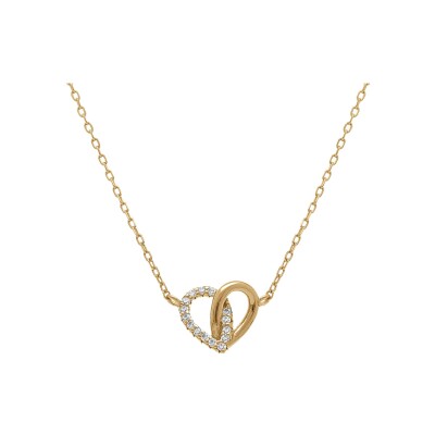 Collier argent doré coeur entrelacé oxydes blancs 38+5cm