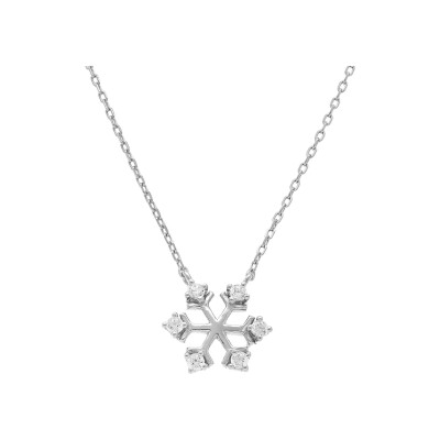 Collier argent rhodié pendentif flocon de neige oxydes blancs 38+4cm