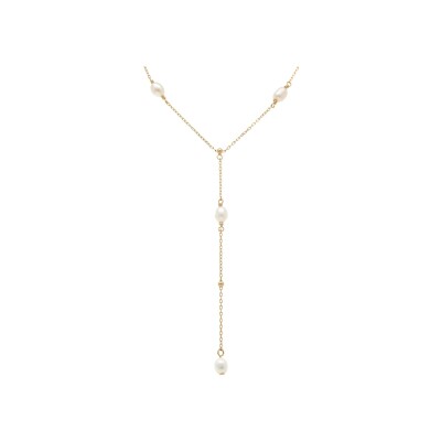 Collier argent doré forme cravate avec perles de culture d'eau douce 38+5cm