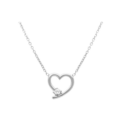 Collier argent rhodié coeur 1 oxyde blanc serti 40+5cm