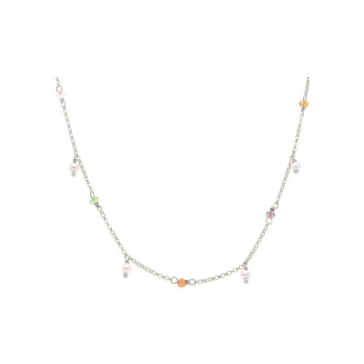 Collier argent rhodié pampille multi couleurs 40+5cm