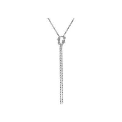 Collier argent rhodié forme cravate oxydes blancs sertis tennis avec noeud 38+5cm