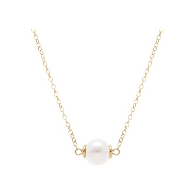Collier argent doré perle blanche imitation 8mm 40+5cm