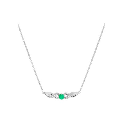 Collier argent rhodié emeraude véritable et topazes blanches 42+3cm