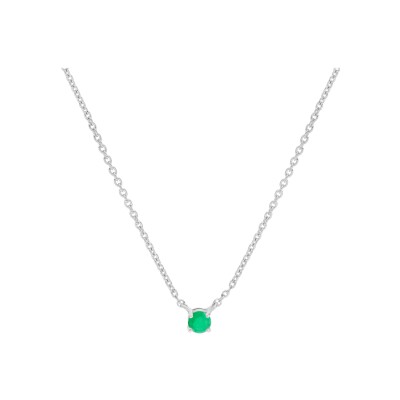 Collier argent rhodié clou emeraude véritable serti 42+3cm