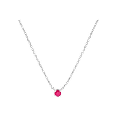 Collier argent rhodié clou rubis véritable serti 42+3cm