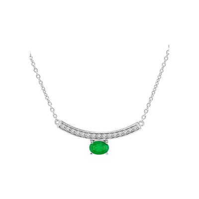 Collier argent rhodié emeraude véritable et topazes blanches 42+3cm