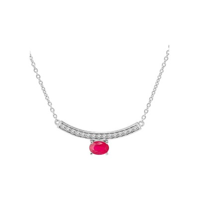 Collier argent rhodié rubis véritable et topazes blanches 42+3cm