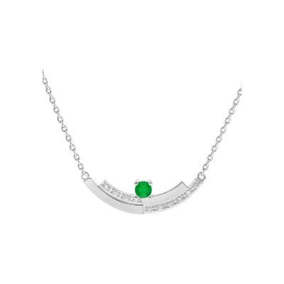 Collier argent rhodié emeraude véritable et topazes blanches 42+3cm