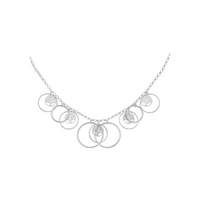 Collier argent rhodié multi cercles et pampilles arbre de vie 40+5cm