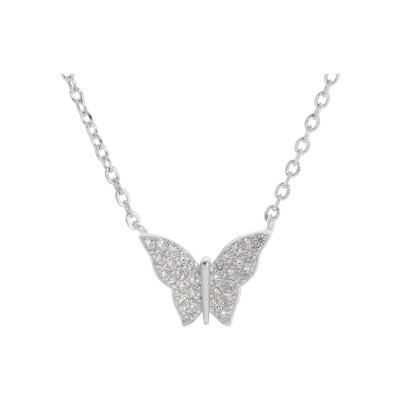 Collier argent rhodié papillon oxydes blancs sertis 43cm regla 41 et 39cm